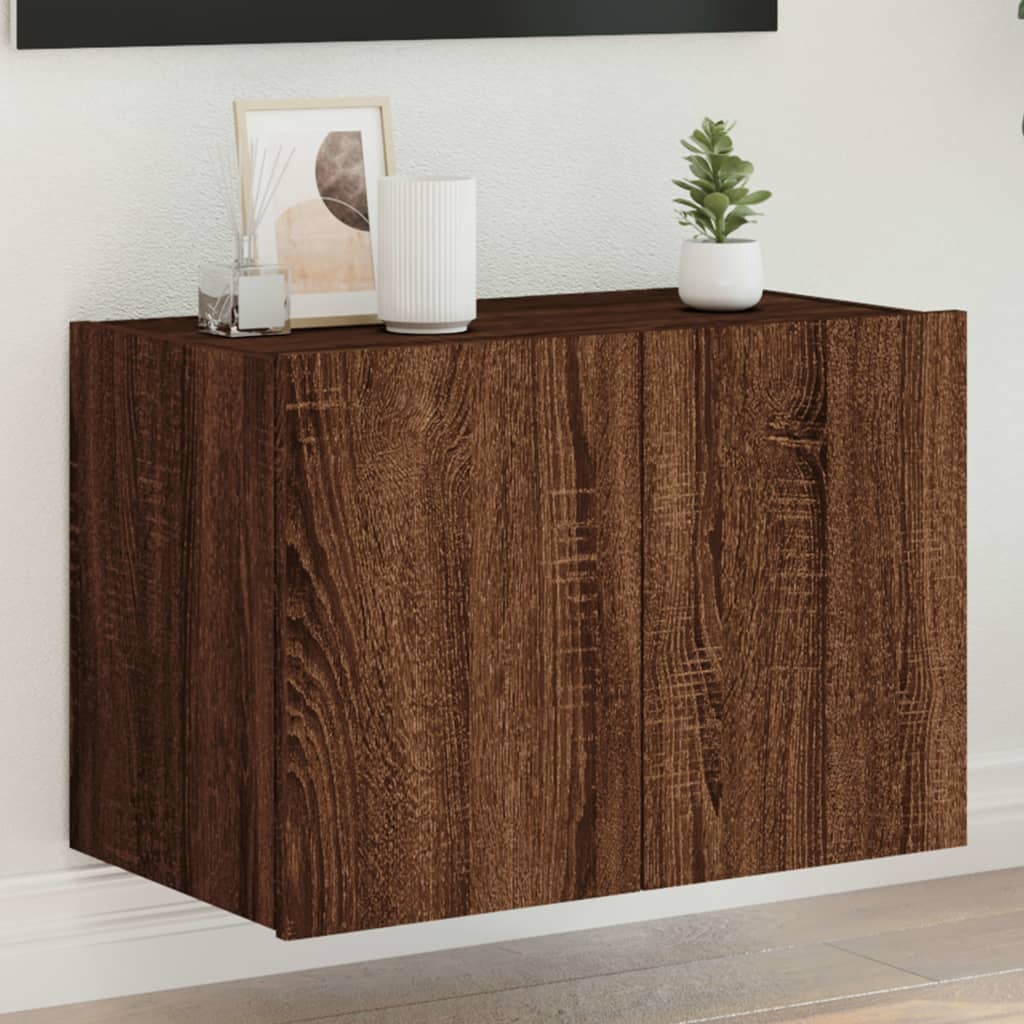 TV Wall Cabinet with LED Lights Brown Oak 60x35x41 cm - Design Hut