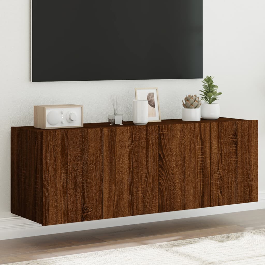 TV Wall Cabinets with LED Lights 2 pcs Brown Oak 60x35x41 cm - All Things Good