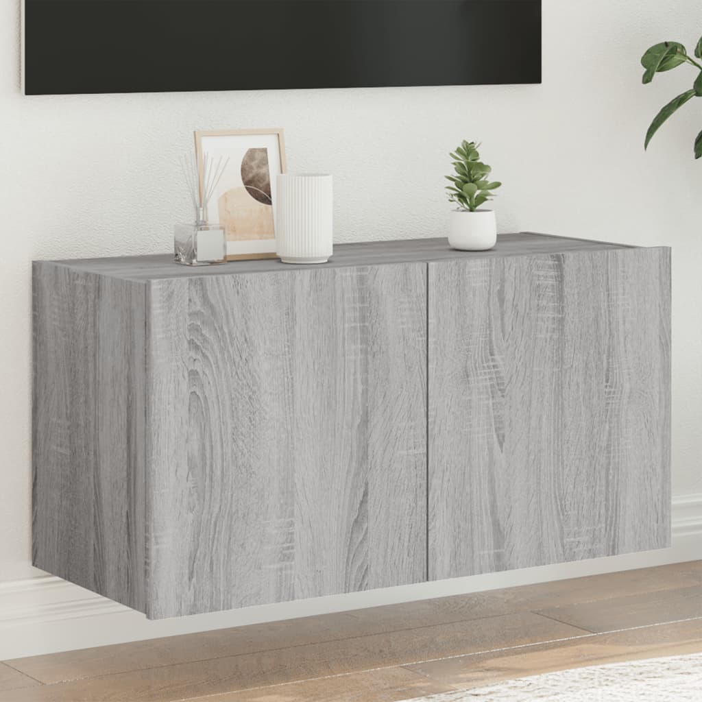 TV Wall Cabinet with LED Lights Grey Sonoma 80x35x41 cm - Casper Homes