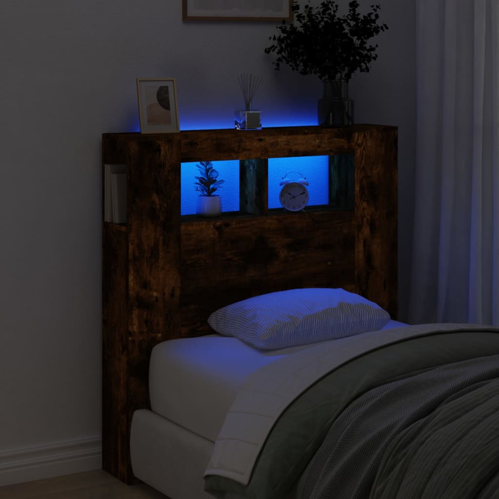 LED Headboard Smoked Oak 100x18.5x103.5cm Engineered Wood - Direct Imports