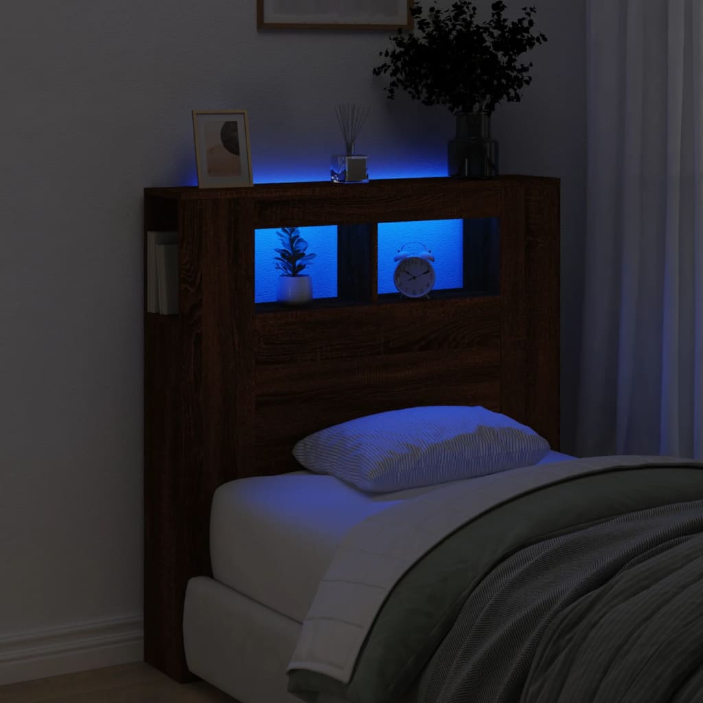LED Headboard Brown Oak 100x18.5x103.5cm Engineered Wood - Millennium Furniture