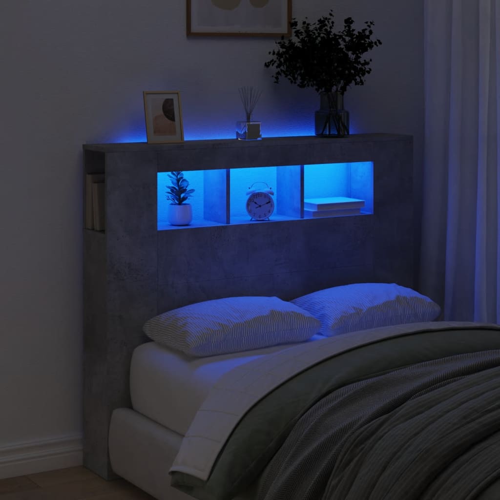 LED Headboard Concrete Grey 120x18.5x103.5cm Engineered Wood - Discount Dealers