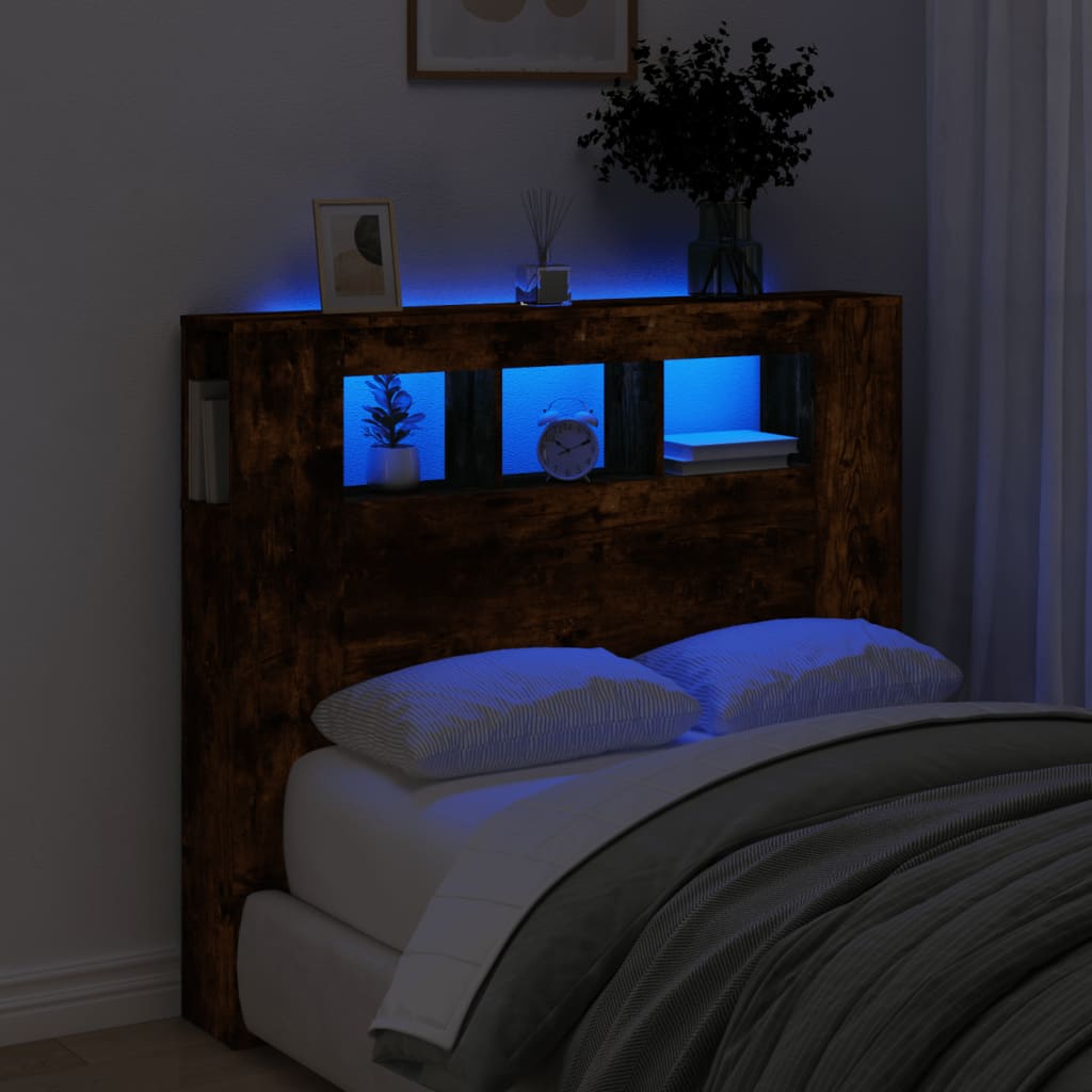 LED Headboard Smoked Oak 120x18.5x103.5cm Engineered Wood - Millennium Furniture