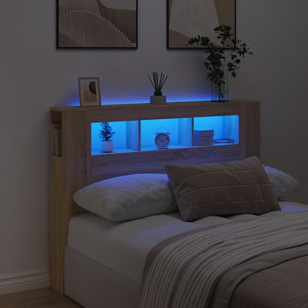 LED Headboard Sonoma Oak 140x18.5x103.5cm Engineered Wood - Merlin Deals