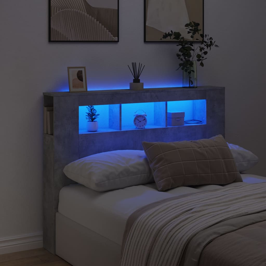 LED Headboard Concrete Grey 140x18.5x103.5cm Engineered Wood - Tyrell & Tyrell