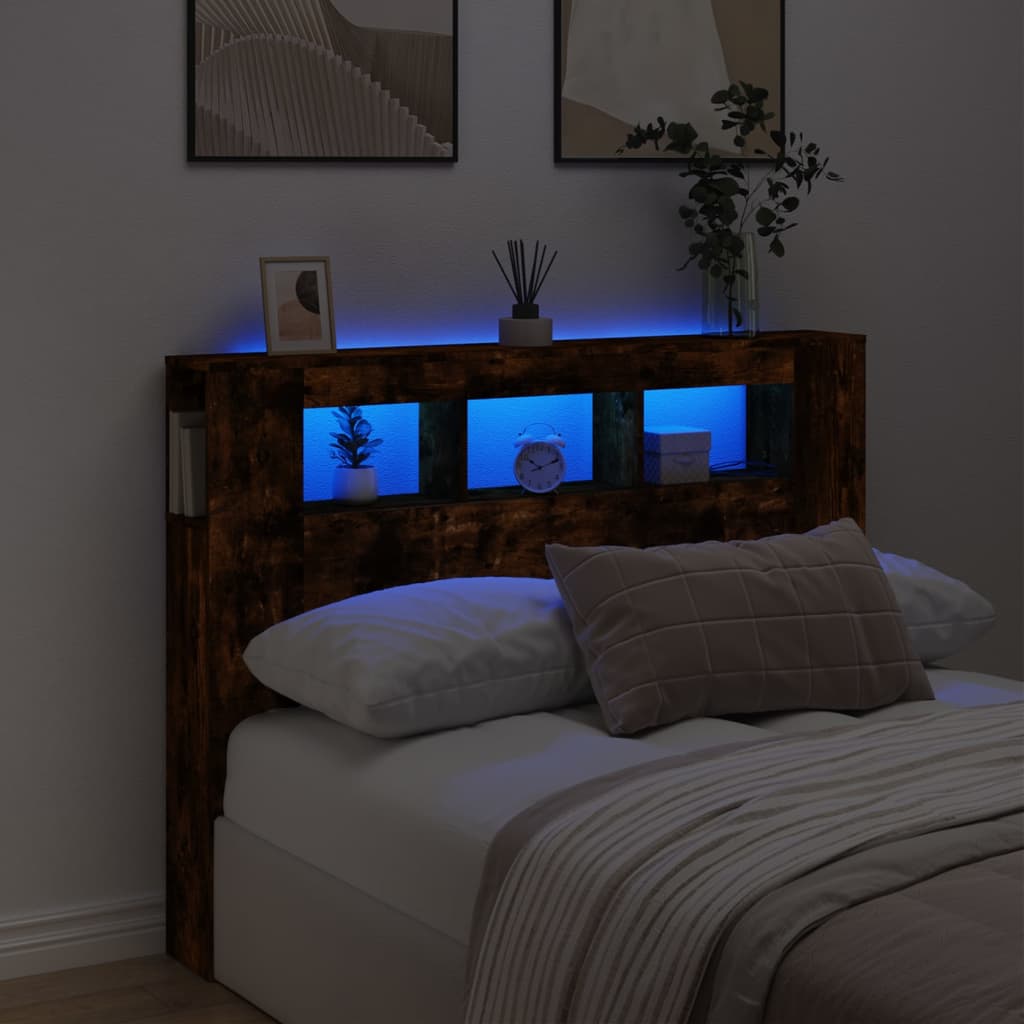 LED Headboard Smoked Oak 140x18.5x103.5cm Engineered Wood - Direct Imports