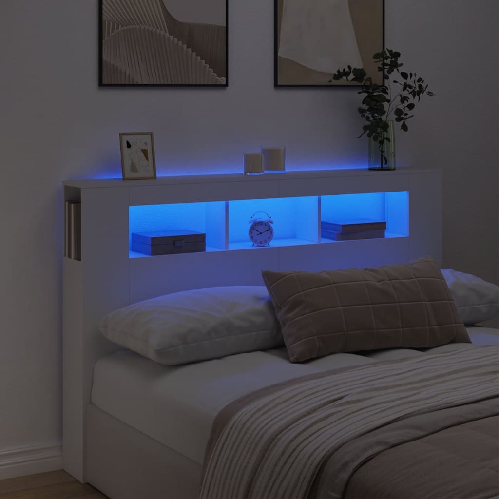 LED Headboard White 160x18.5x103.5cm Engineered Wood - Brittle & Co