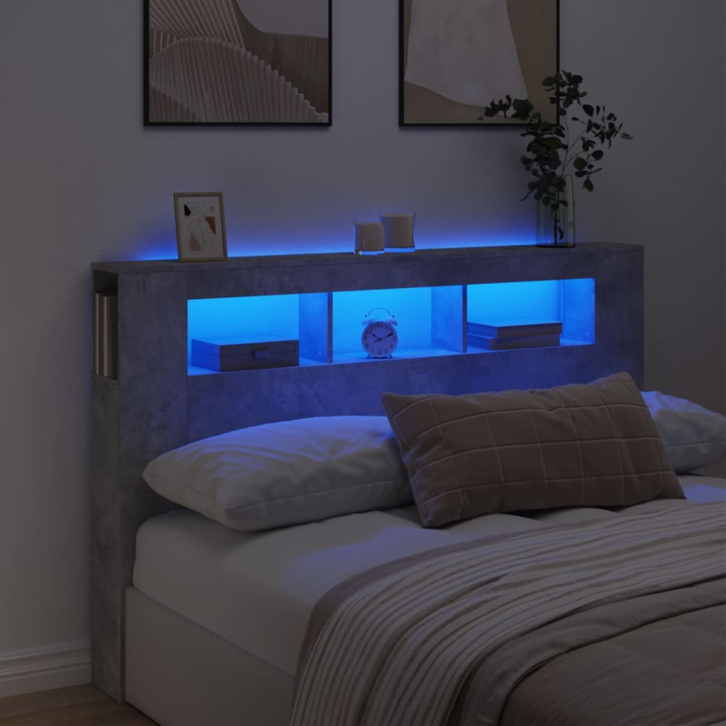 LED Headboard Concrete Grey 160x18.5x103.5cm Engineered Wood - Discount Dealers