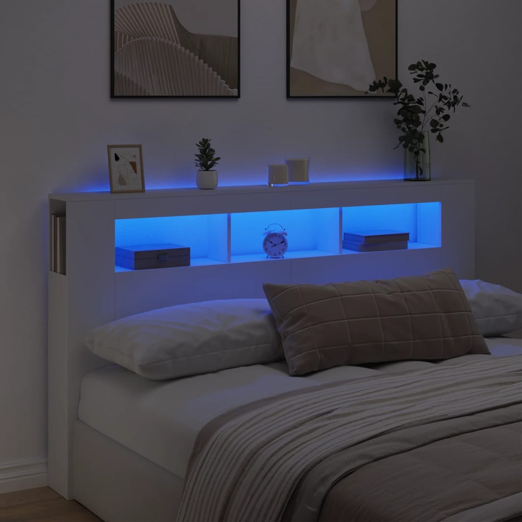 LED Headboard White 180x18.5x103.5cm Engineered Wood - Brittle & Co