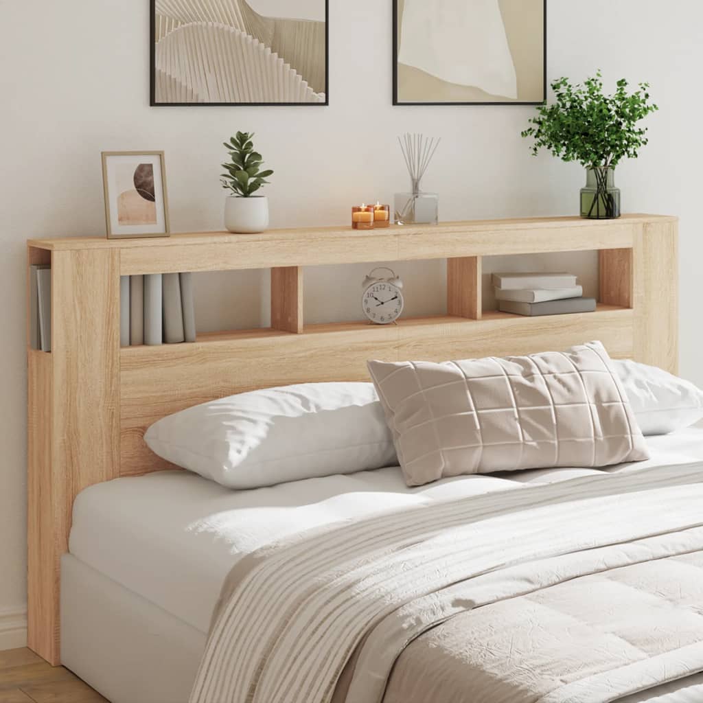 LED Headboard Sonoma Oak 200cm Engineered Wood - Merlin Deals
