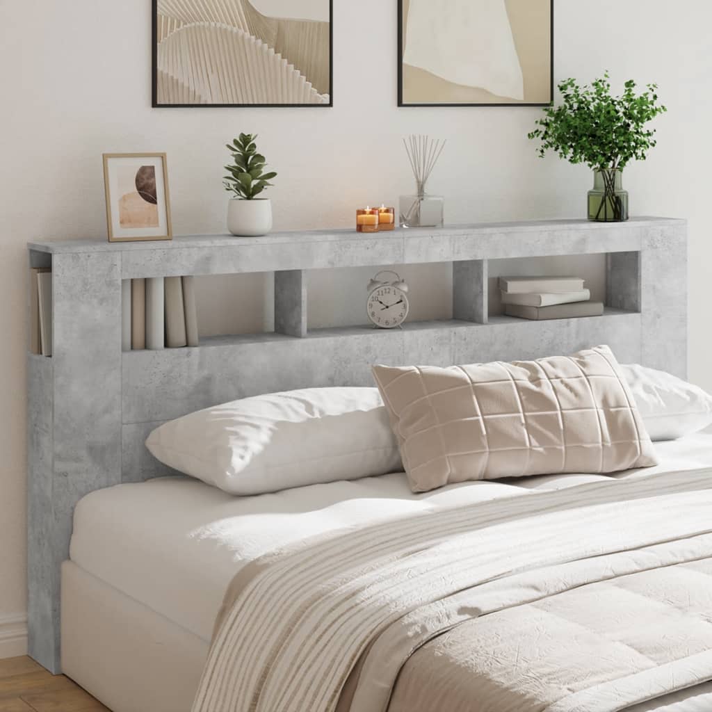 LED Headboard Concrete Grey 200cm Engineered Wood - Casper Homes