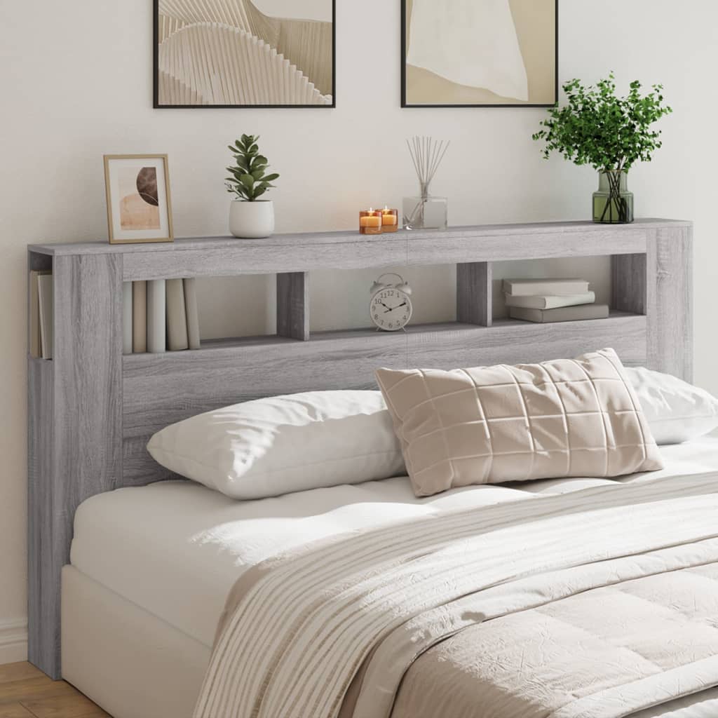 LED Headboard Grey Sonoma 200cm Engineered Wood - Brittle & Co