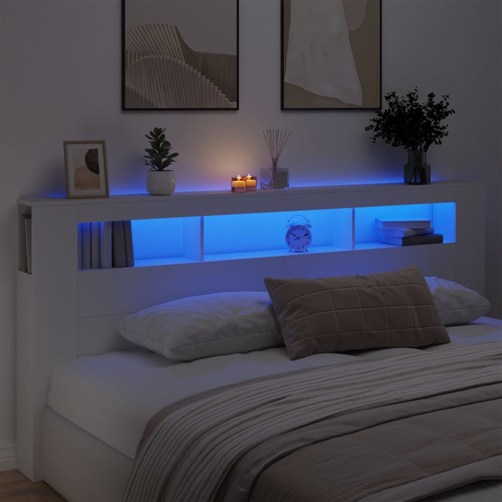 LED Headboard White 220x18.5x103.5cm Engineered Wood - Brittle & Co