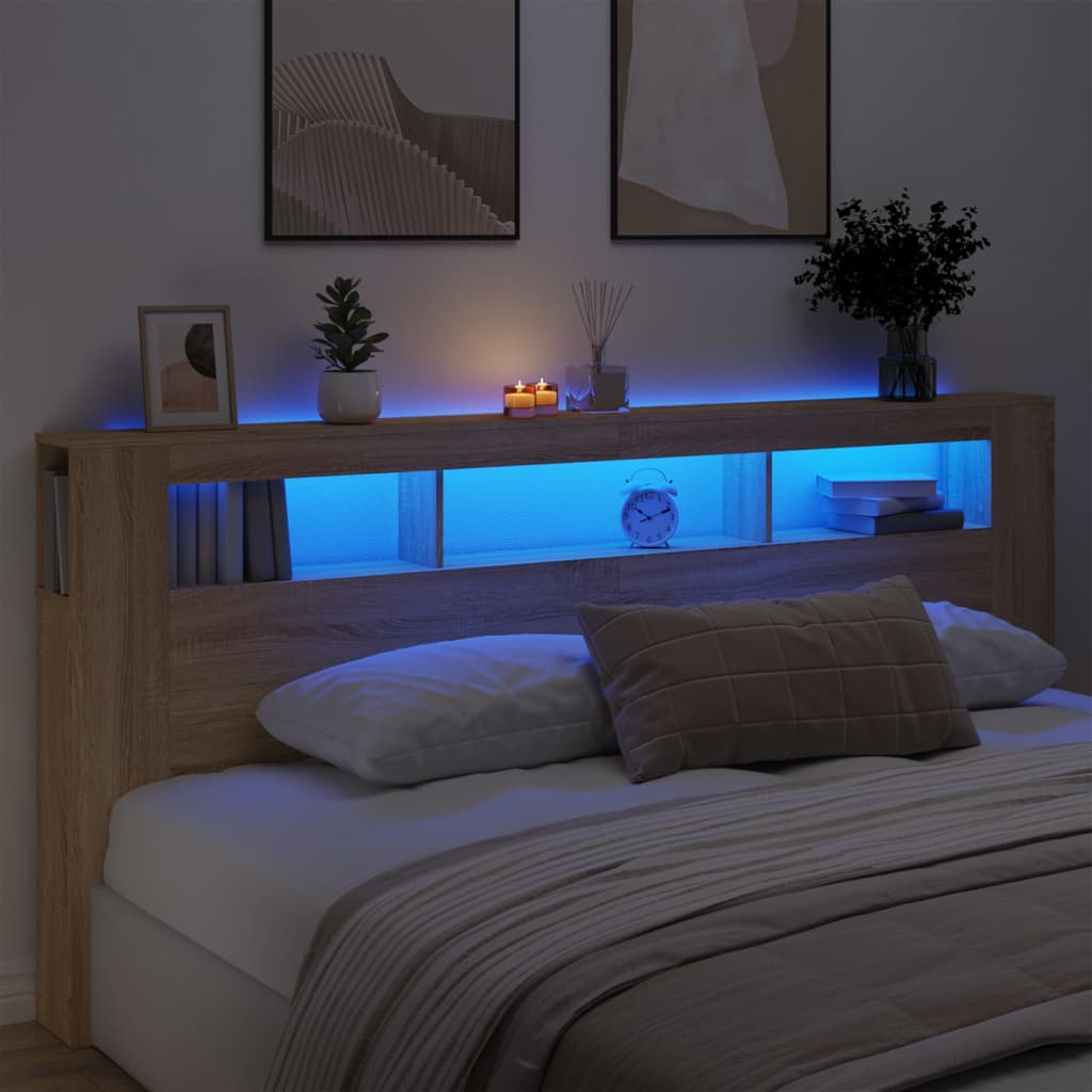 LED Headboard Sonoma Oak 220x18.5x103.5cm Engineered Wood - Direct Imports