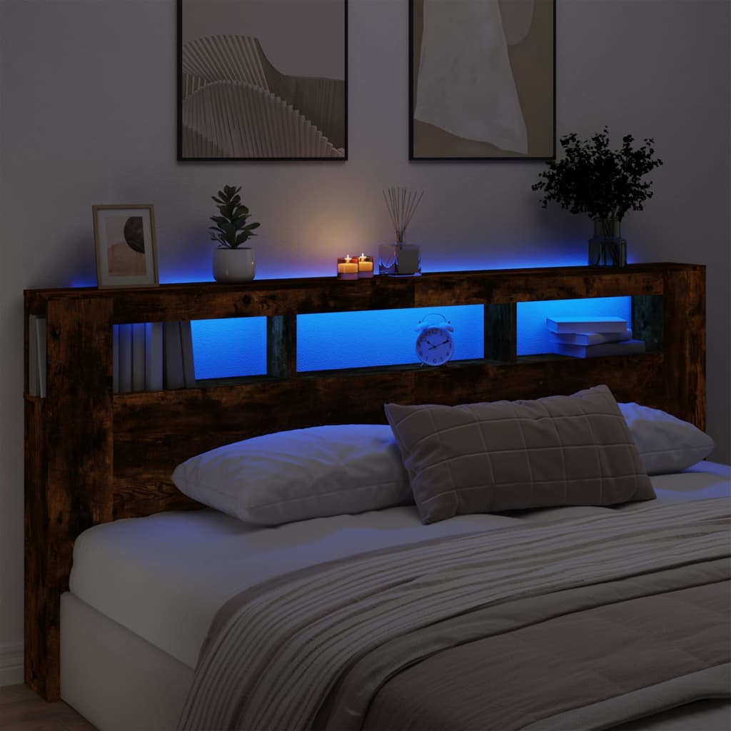 LED Headboard Smoked Oak 220x18.5x103.5cm Engineered Wood - Millennium Furniture