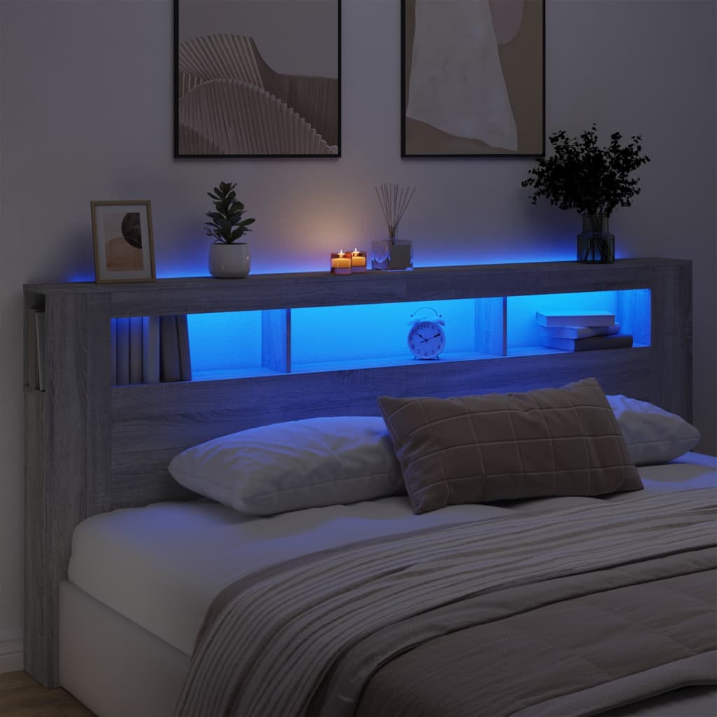 LED Headboard Grey Sonoma 220x18.5x103.5cm Engineered Wood - Casper Homes