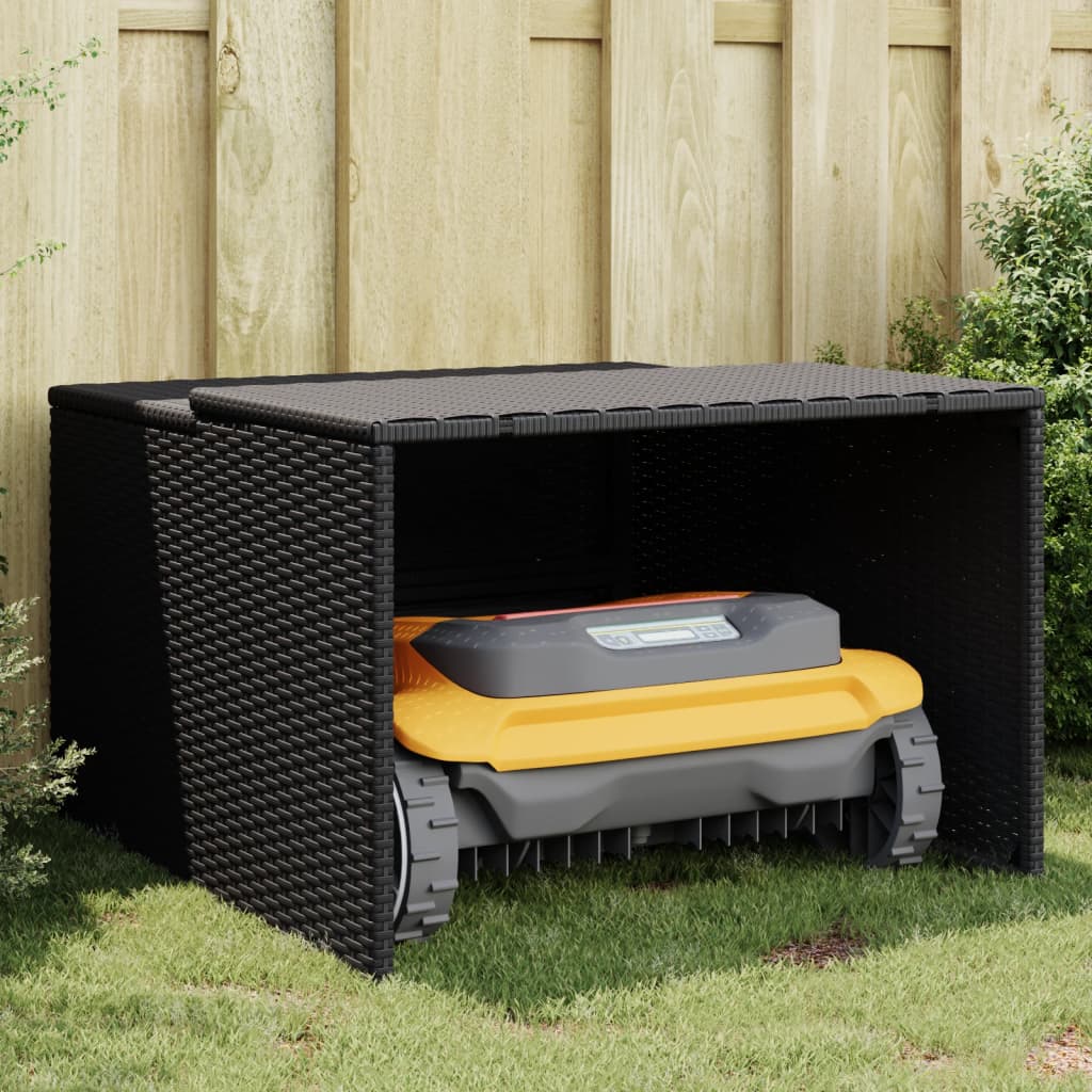 Robot Mower Garage Black 86x90x52/57 cm Poly Rattan - Casper Homes