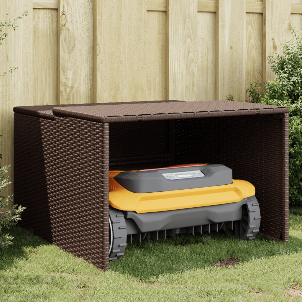 Robot Mower Garage Brown 86x90x52/57 cm Poly Rattan - Direct Imports