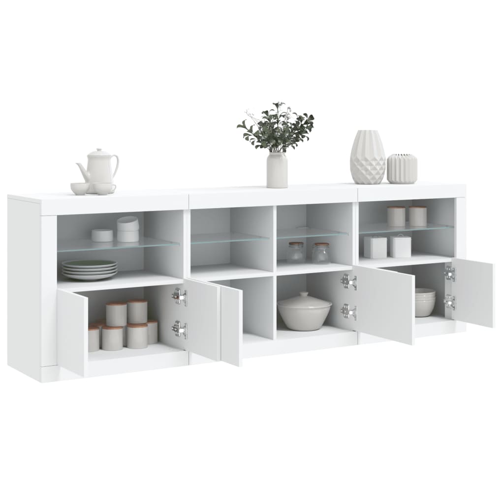 Sideboard with LED Lights White 202x37x67 cm - All Things Good