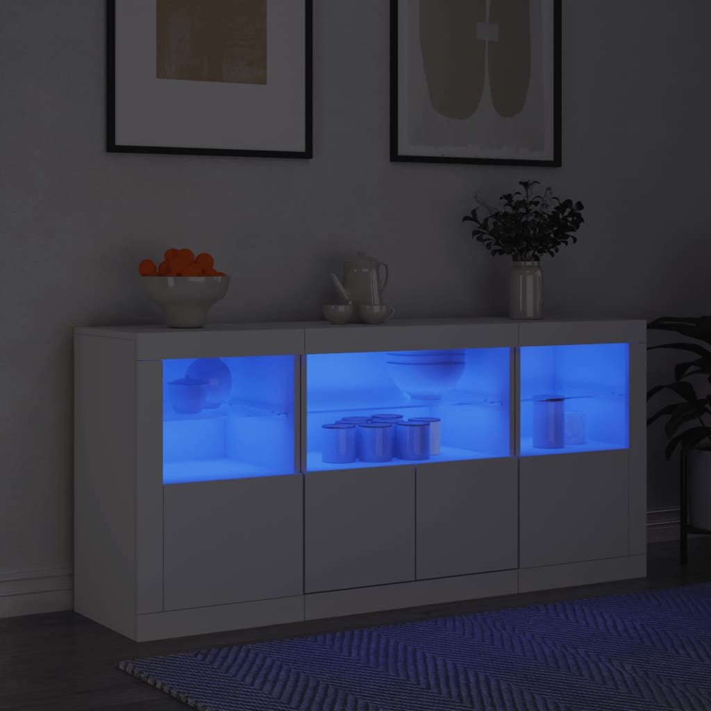 Sideboard with LED Lights White 142.5x37x67 cm - Brittle & Co
