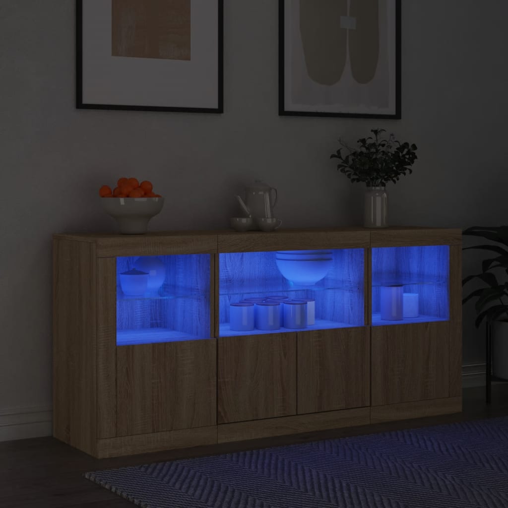 Sideboard with LED Lights Sonoma Oak 142.5x37x67 cm - Brittle & Co