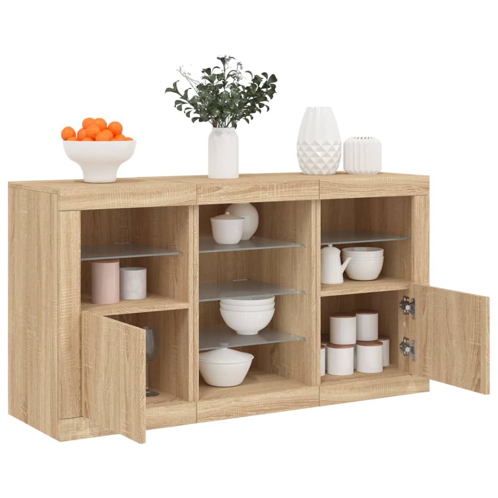 Sideboard with LED Lights Sonoma Oak 123x37x67 cm - Brittle & Co