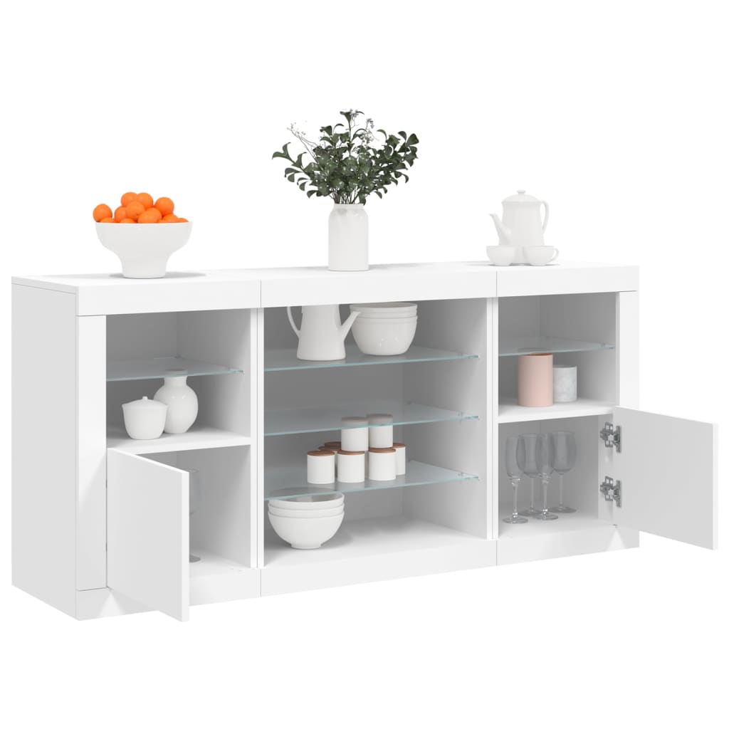 Sideboard with LED Lights White 142.5x37x67 cm - The Home Maker