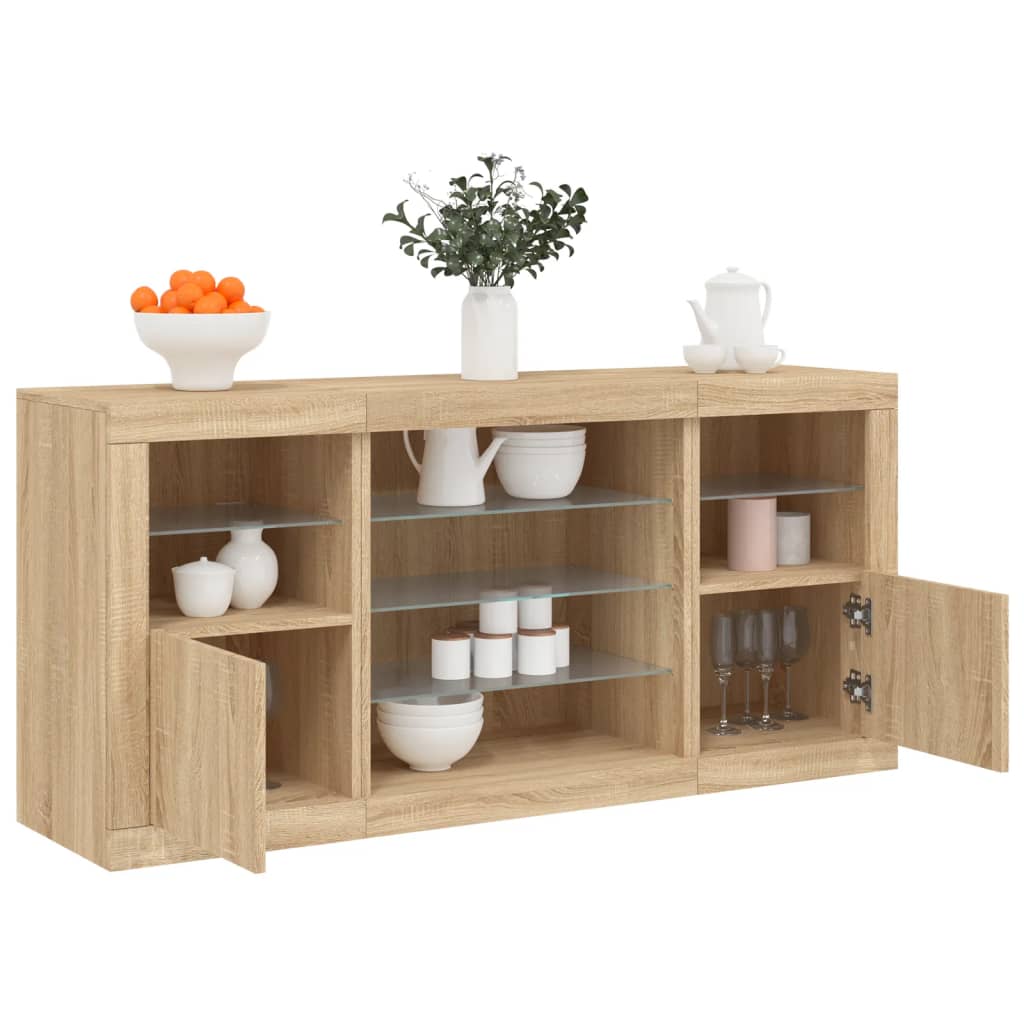 Sideboard with LED Lights Sonoma Oak 142.5x37x67 cm - Style and Chic