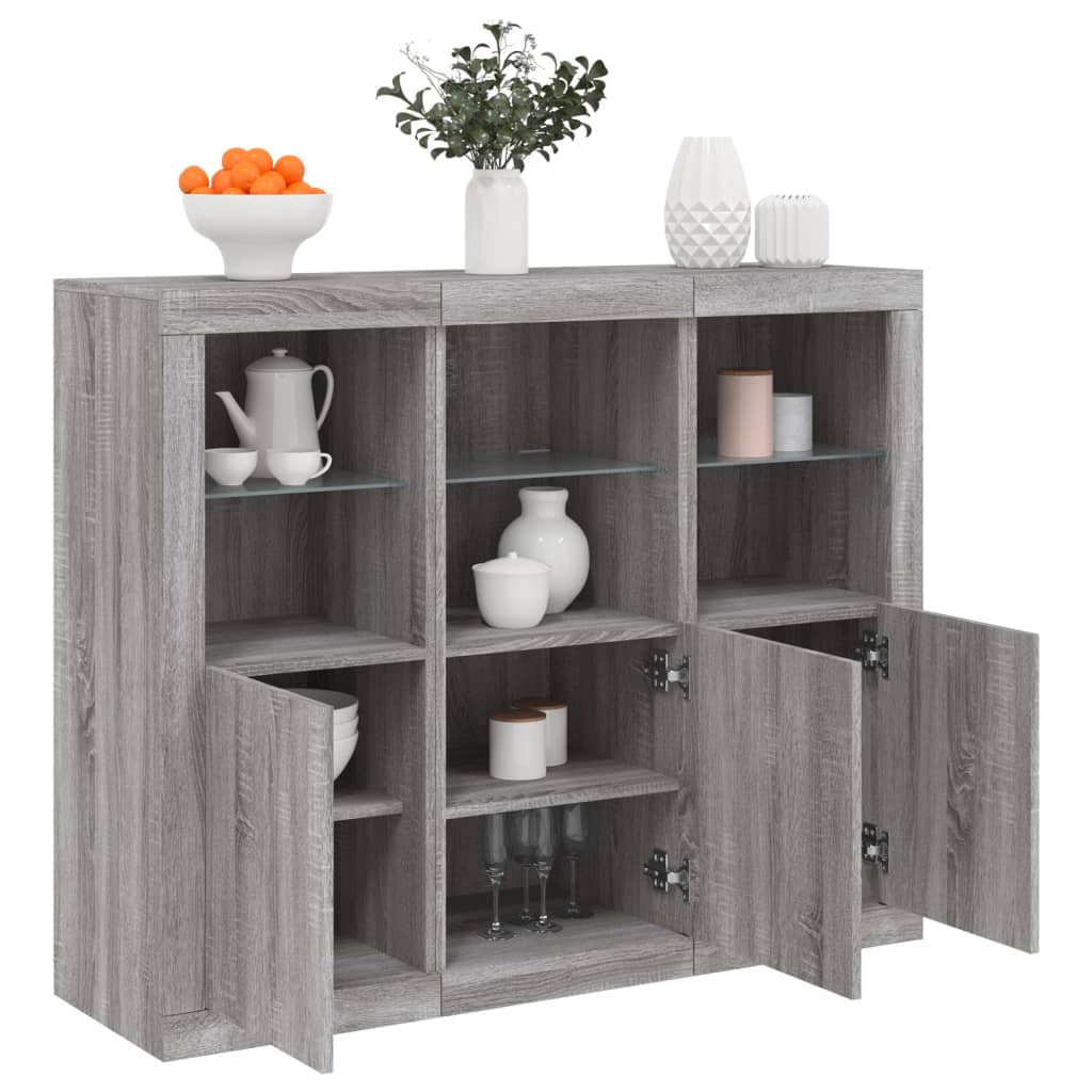 Sideboards with LED Lights 3 pcs Grey Sonoma Engineered Wood - All Things Good