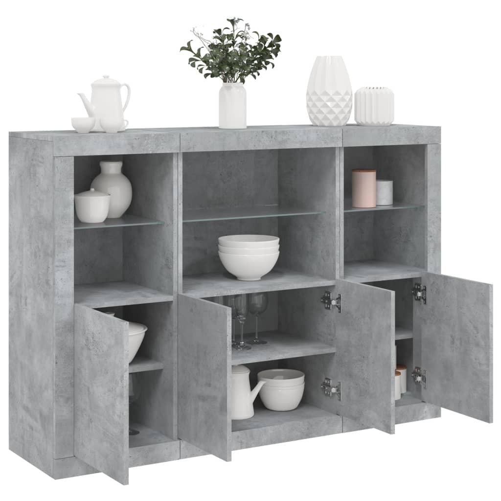 Sideboards with LED Lights 3 pcs Concrete Grey Engineered Wood - Style and Chic