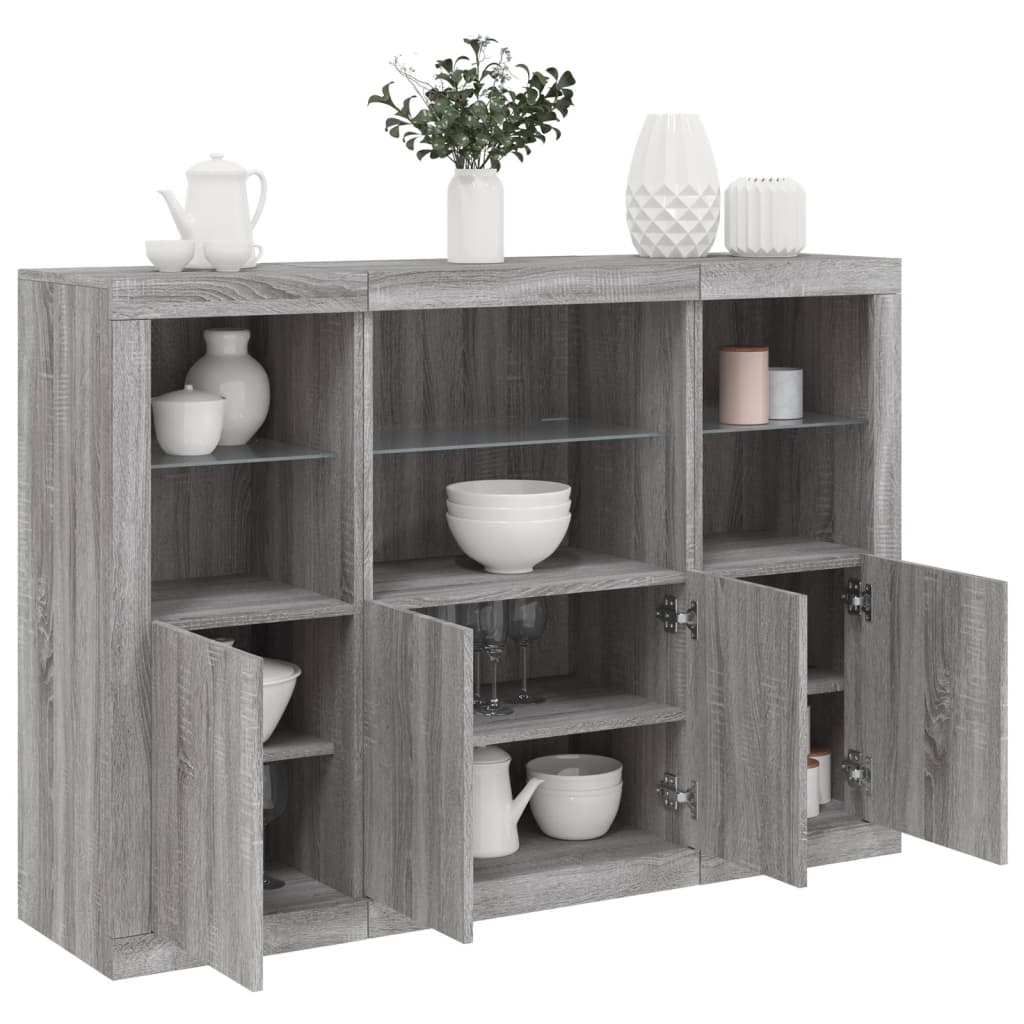 Sideboards with LED Lights 3 pcs Grey Sonoma Engineered Wood - Style and Chic