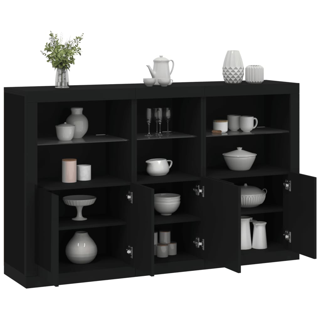 Sideboard with LED Lights Black 162x37x100 cm - Brittle & Co