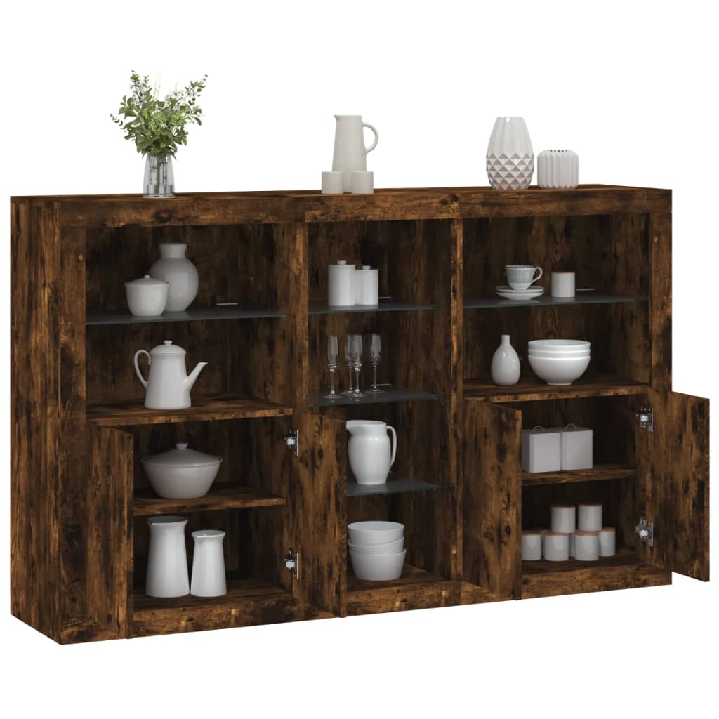 Sideboard with LED Lights Smoked Oak 162x37x100 cm - Brittle & Co