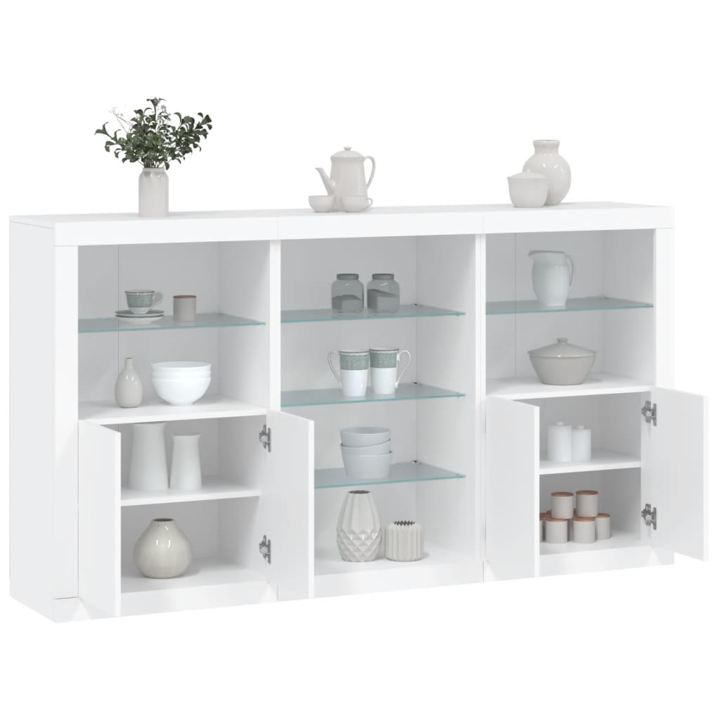 Sideboard with LED Lights White 181.5x37x100 cm - Decor Base