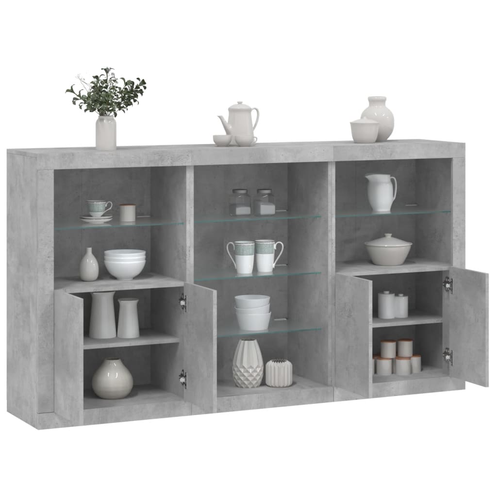 Sideboard with LED Lights Concrete Grey 181.5x37x100 cm - Merlin Deals
