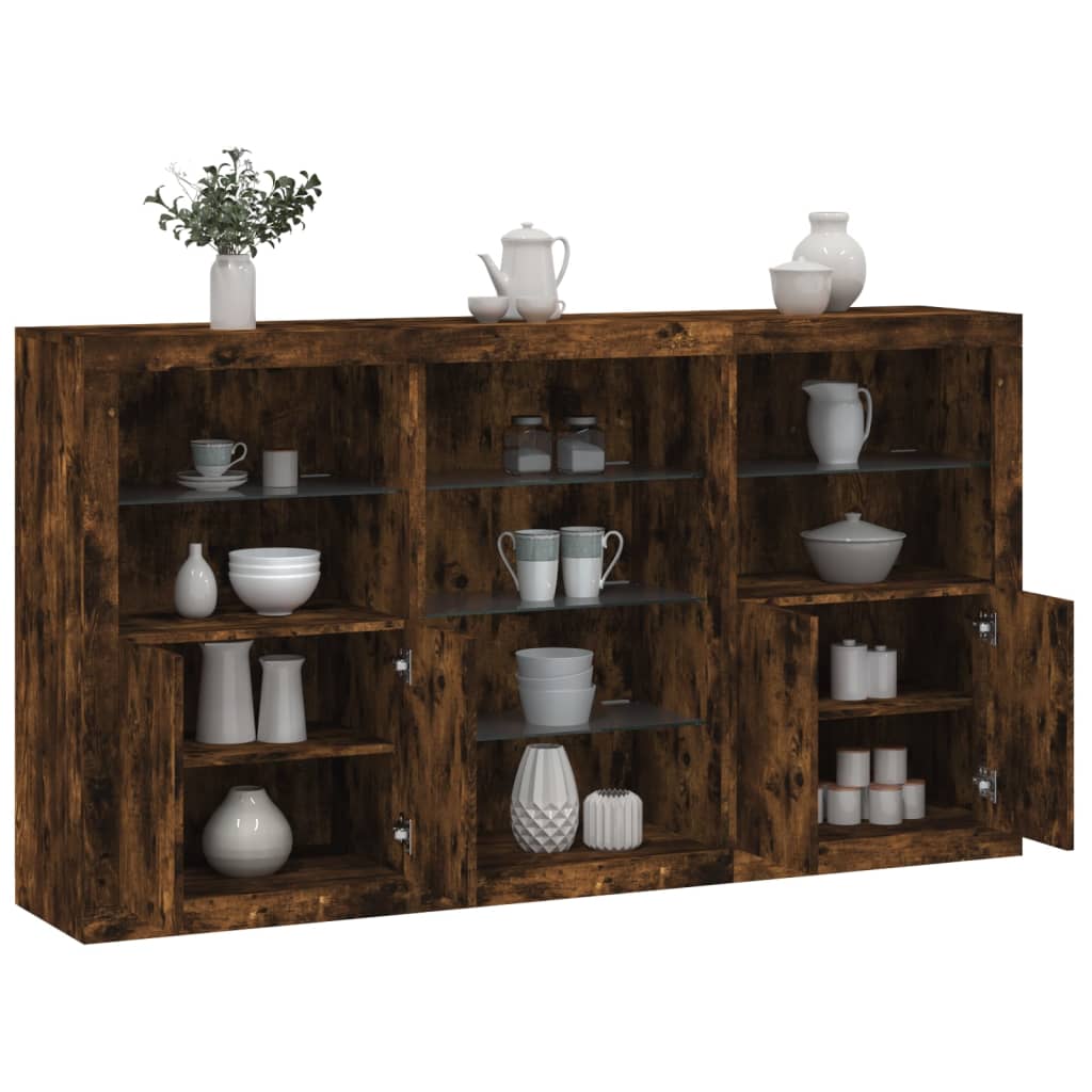 Sideboard with LED Lights Smoked Oak 181.5x37x100 cm - Brittle & Co