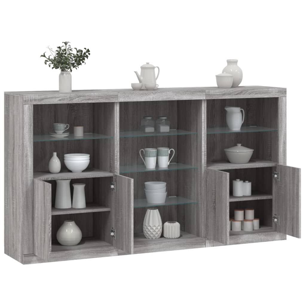 Sideboard with LED Lights Grey Sonoma 181.5x37x100 cm - Merlin Deals