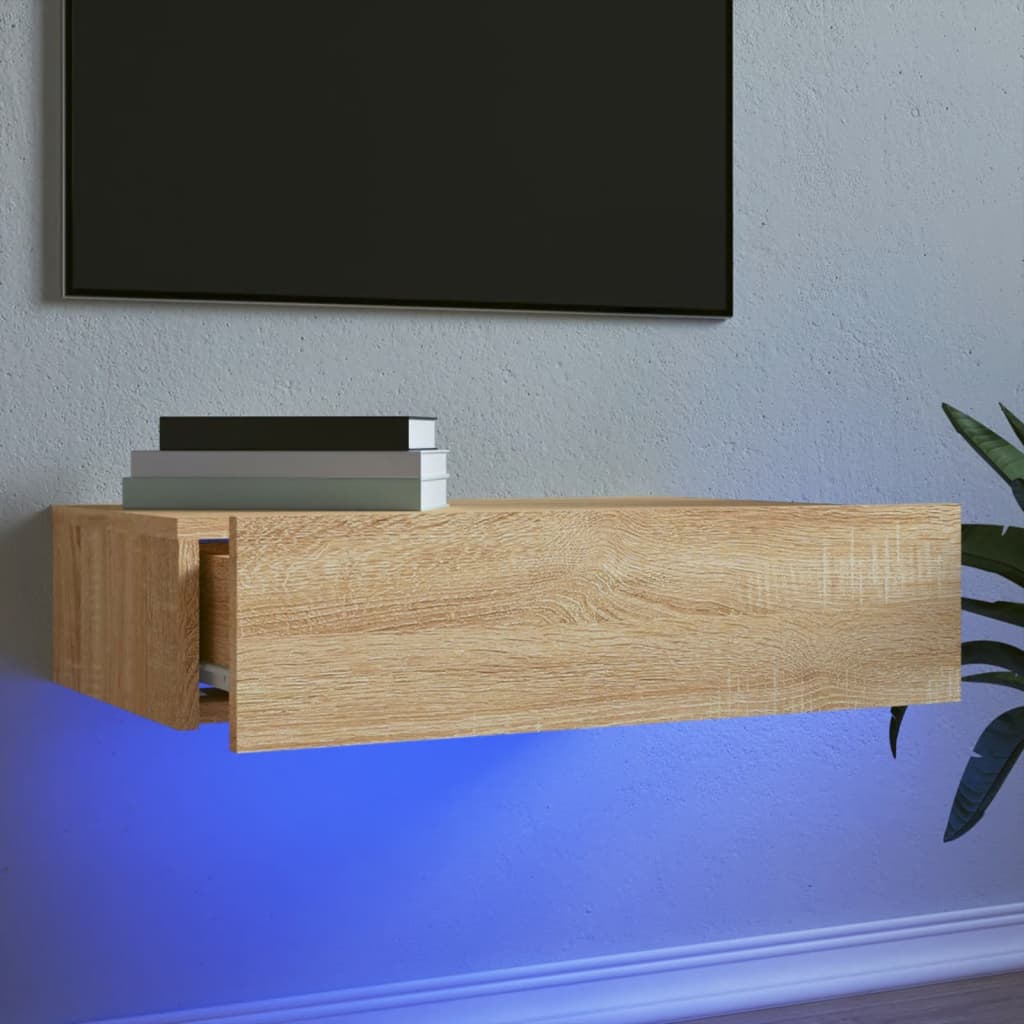 TV Cabinet with LED Lights Sonoma Oak 60x35x15.5 cm - R and M Furniture
