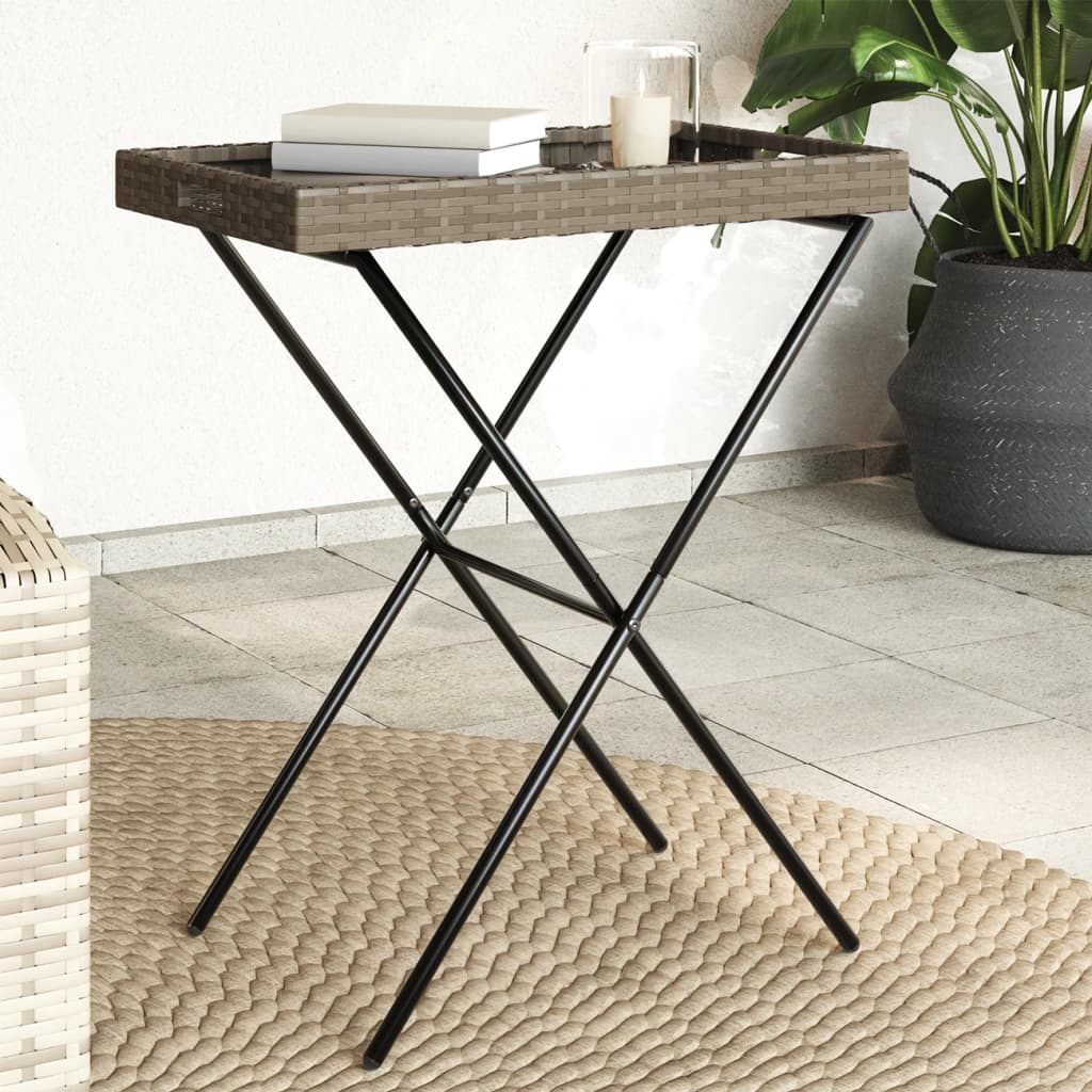 Folding Tray Table Grey 65x40x75 cm Poly Rattan - Casper Homes