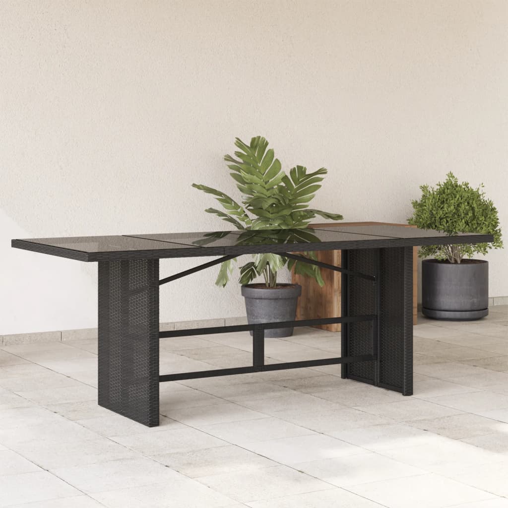 Garden Table with Glass Top Black 190x80x74 cm Poly Rattan - Merkel Designers
