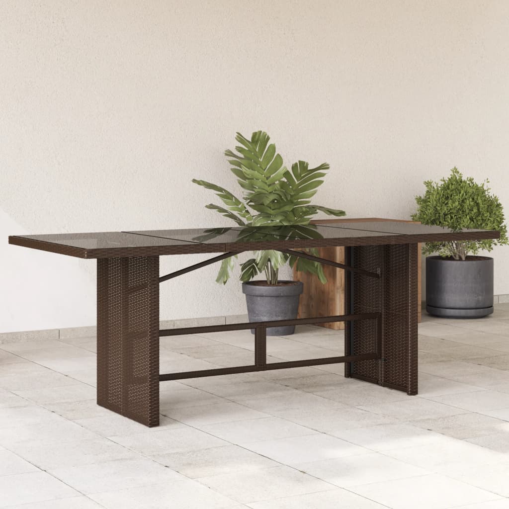 Garden Table with Glass Top Brown 190x80x74 cm Poly Rattan - The Home Maker