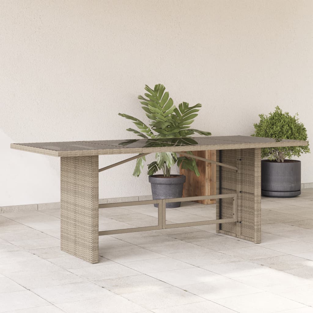 Garden Table with Glass Top Light Grey 190x80x74 cm Poly Rattan - Direct Imports