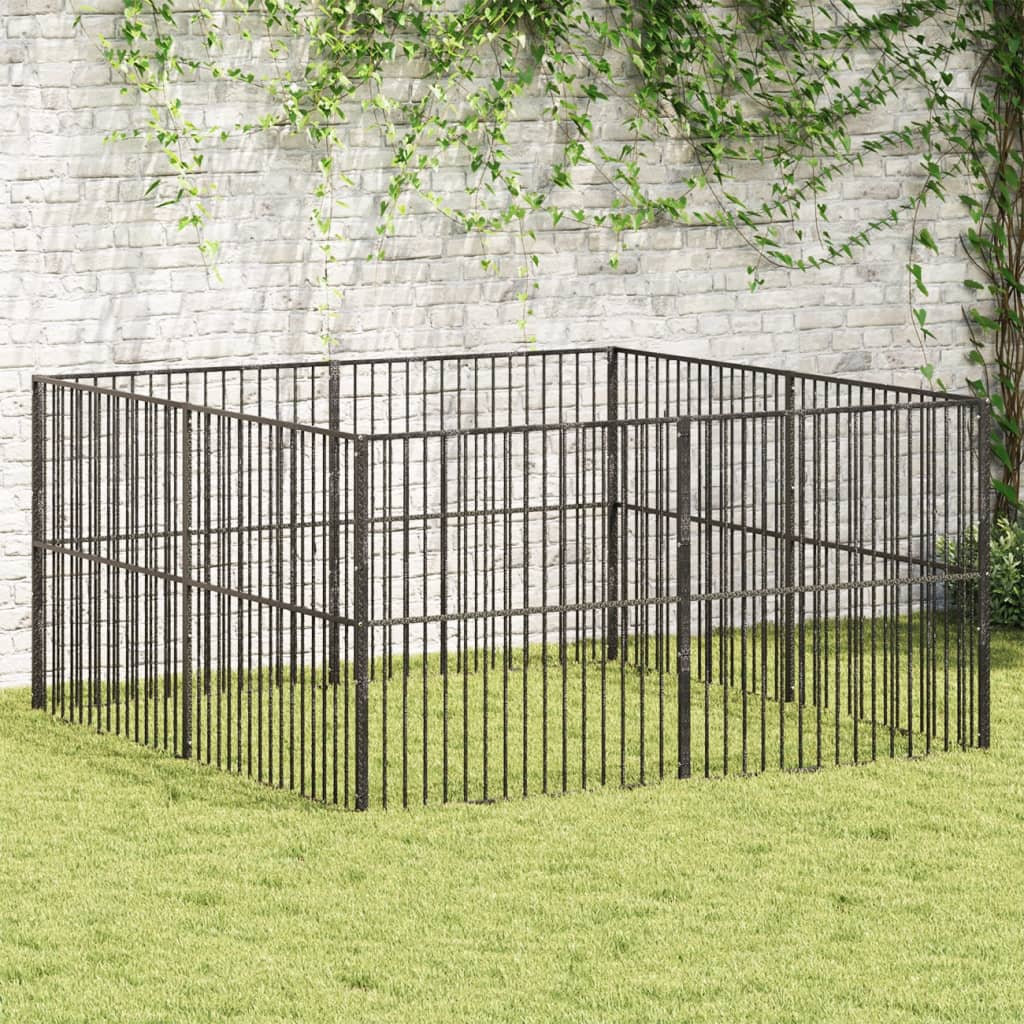 Dog Playpen 8 Panels Black Galvanised Steel - Direct Imports