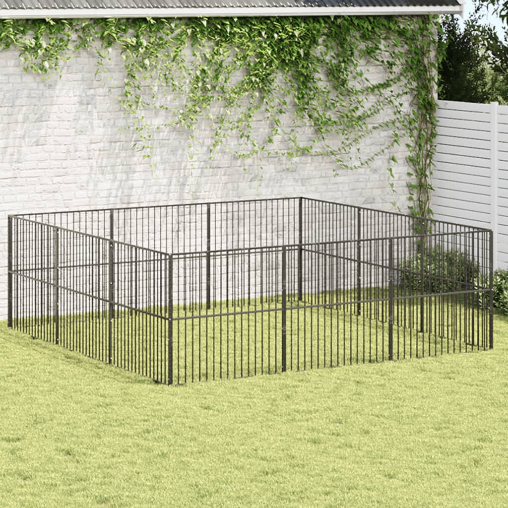 Dog Playpen 12 Panels Black Galvanised Steel - Merlin Deals