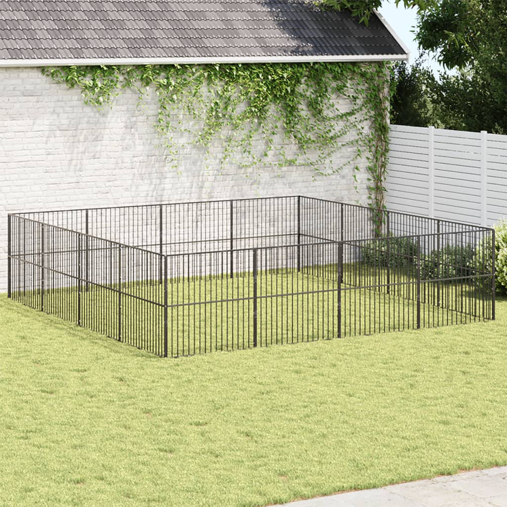 Dog Playpen 16 Panels Black Galvanised Steel - The Home Maker