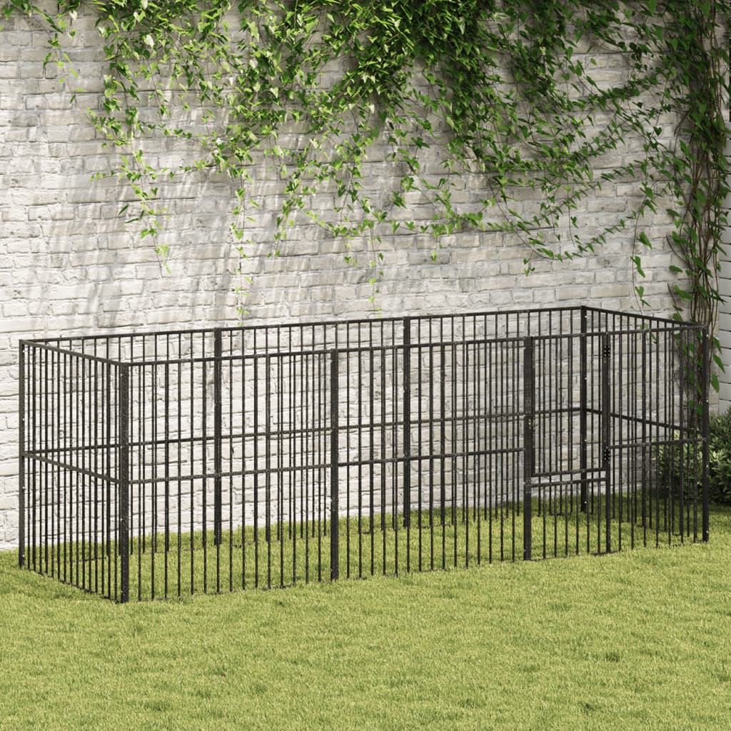 Dog Playpen 8 Panels Black Galvanised Steel - The Home Maker