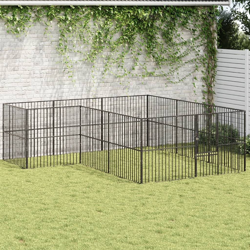 Dog Playpen 12 Panels Black Galvanised Steel - All Things Good