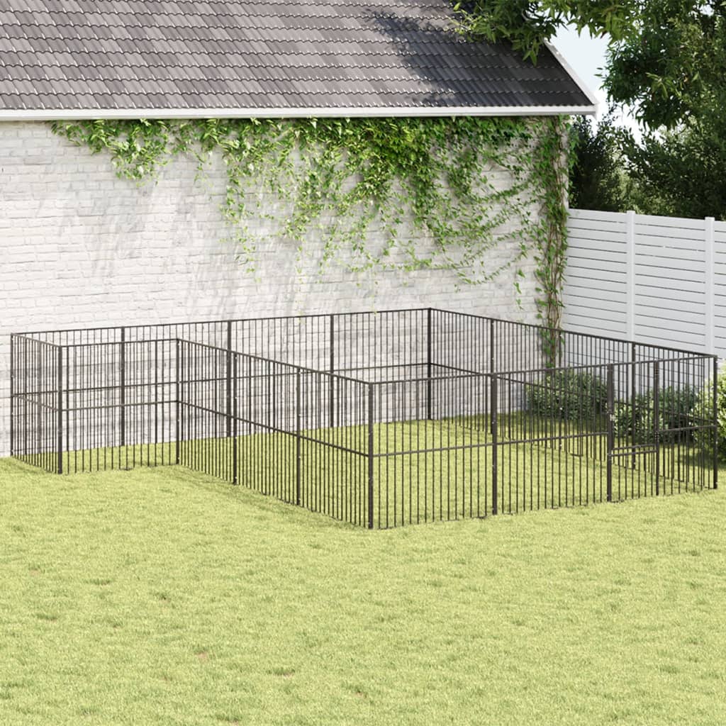 Dog Playpen 16 Panels Black Galvanised Steel - Casper Homes