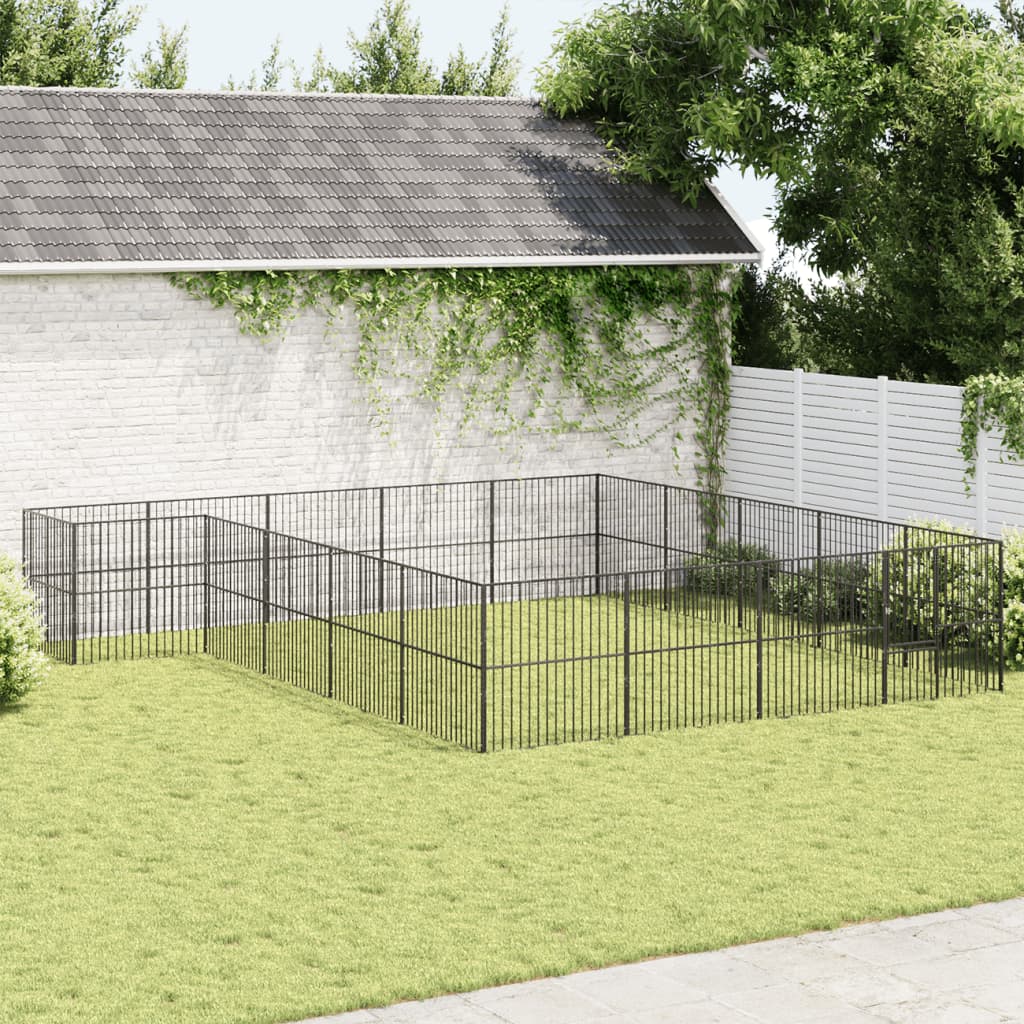 Dog Playpen 20 Panels Black Galvanised Steel - The Home Maker