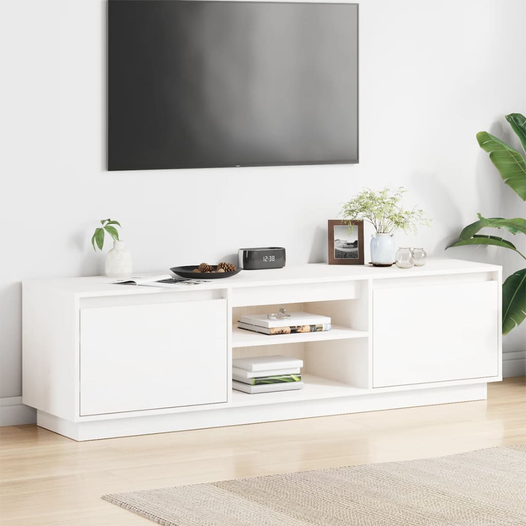 TV Cabinet White 140x35x40 cm Solid Wood Pine - The Home Maker